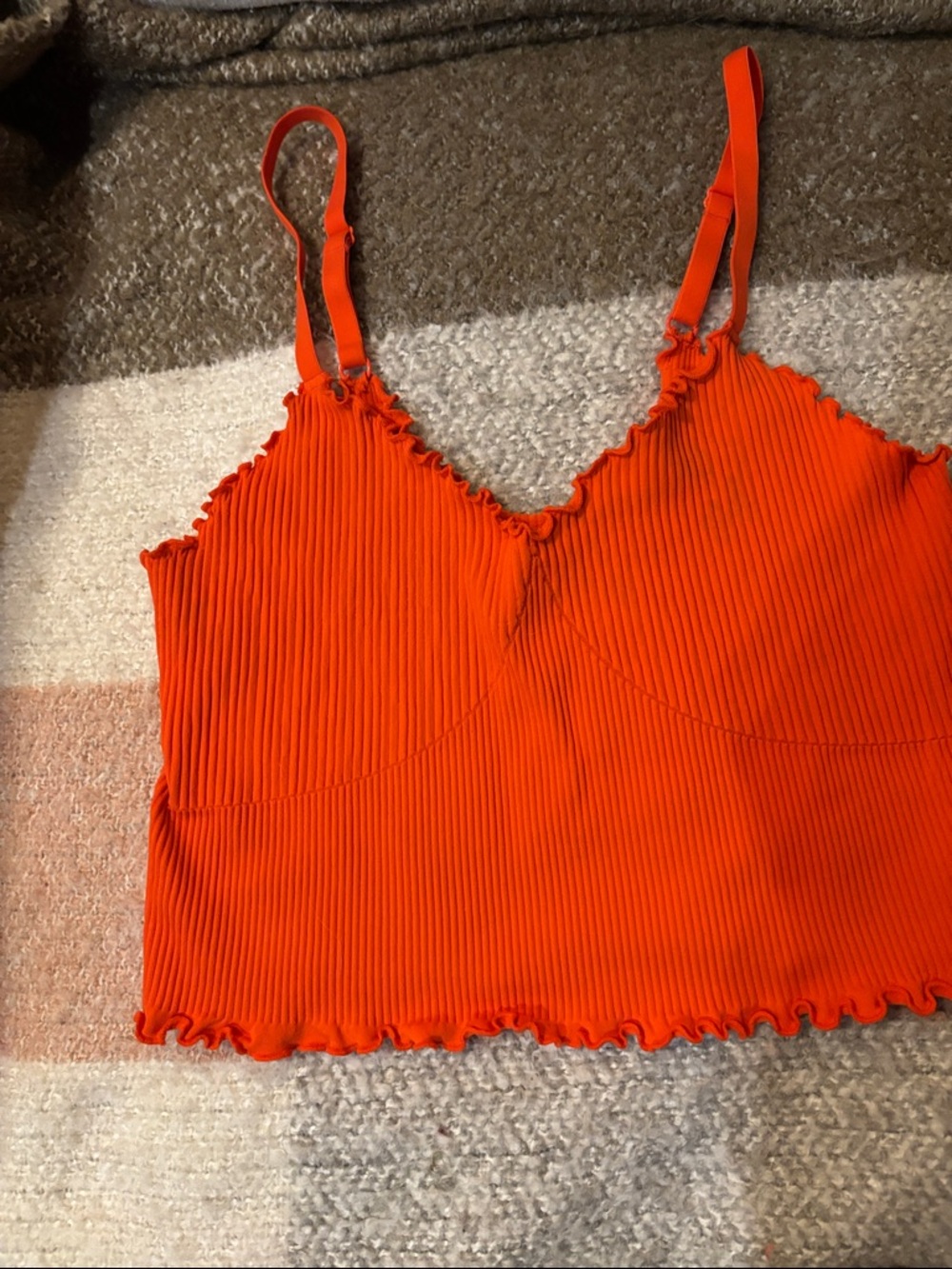 Women's Ribbed V-Neck Cami Tank Top - Orange Aerie